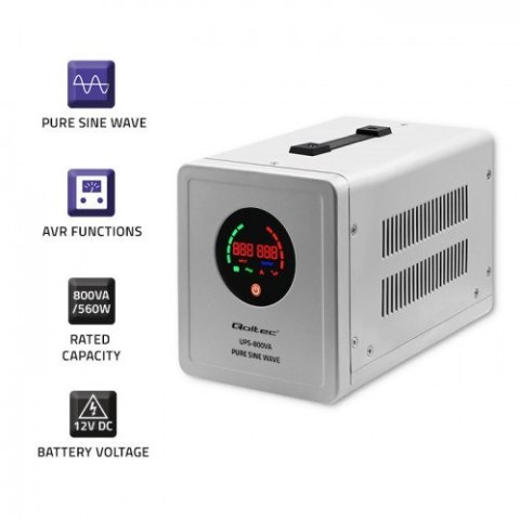 QOLTEC ZASILACZ AWARYJNY PURE SINE WAVE UPS | 800VA | 560W | SZARY QOLTEC ZASILACZ AWARYJNY PURE SINE WAVE UPS | 800VA | 560W | SZARY