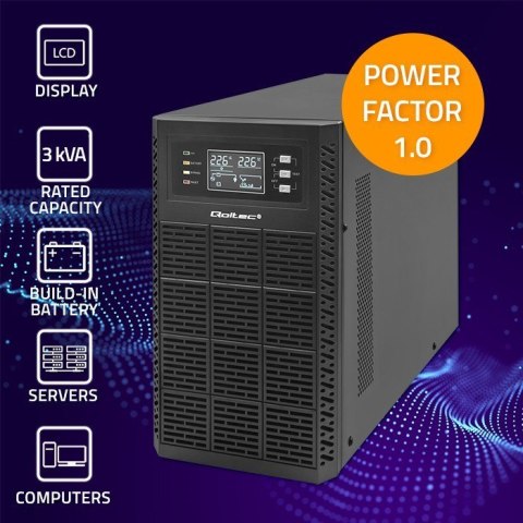 QOLTEC ZASILACZ AWARYJNY UPS 3KVA | 3000W | POWER FACTOR 1.0 | LCD | EPO | USB | ON-LINE QOLTEC ZASILACZ AWARYJNY UPS 3KVA | 3000W | POWER FACTOR 1.0 | LCD | EPO | USB | ON-LINE