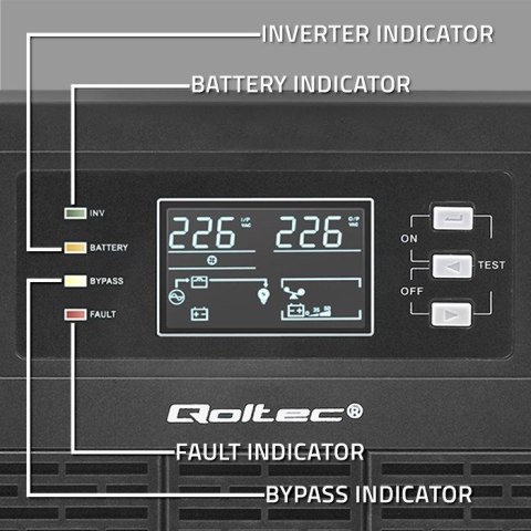 QOLTEC ZASILACZ AWARYJNY UPS 3KVA | 3000W | POWER FACTOR 1.0 | LCD | EPO | USB | ON-LINE QOLTEC ZASILACZ AWARYJNY UPS 3KVA | 3000W | POWER FACTOR 1.0 | LCD | EPO | USB | ON-LINE