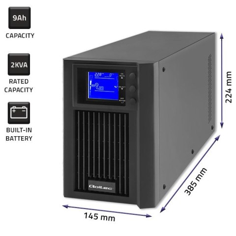 QOLTEC ZASILACZ AWARYJNY UPS ON-LINE | PURE SINE WAVE | 2KVA | 1.6KW | LCD | USB QOLTEC ZASILACZ AWARYJNY UPS ON-LINE | PURE SINE WAVE | 2KVA | 1.6KW | LCD | USB
