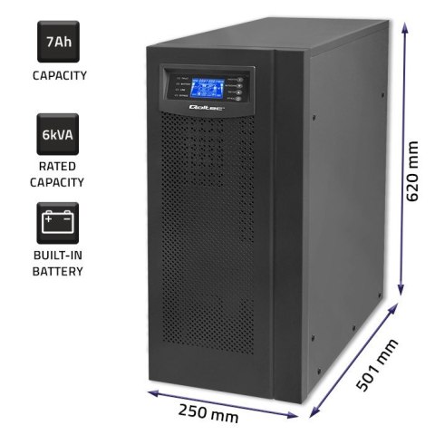 QOLTEC ZASILACZ AWARYJNY UPS ON-LINE | PURE SINE WAVE | 6KVA | 4.8KW | LCD | USB QOLTEC ZASILACZ AWARYJNY UPS ON-LINE | PURE SINE WAVE | 6KVA | 4.8KW | LCD | USB