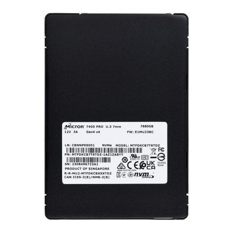 Dysk SSD Micron 7400 PRO 7.68TB U.3 (7mm) NVMe Gen4 MTFDKCB7T6TDZ-1AZ1ZABYY (DWPD 1) Tray Dysk SSD Micron 7400 PRO 7.68TB U.3 (7mm) NVMe Gen4 MTFDKCB7T6TDZ-1AZ1ZABYY (DWPD 1) Tray