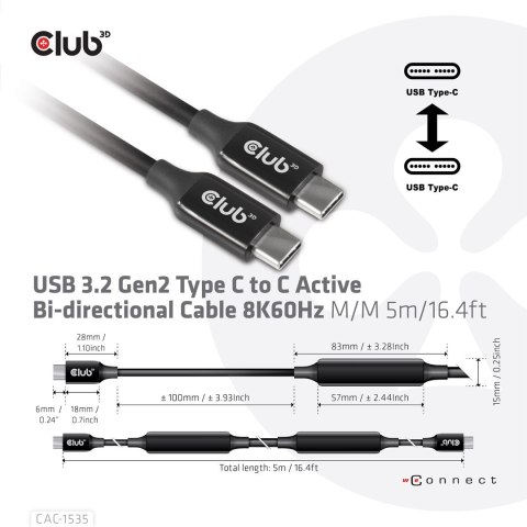 Kabel USB Club3D CAC-1535 (USB 3.2 Gen2 Type C Kabel USB Club3D CAC-1535 (USB 3.2 Gen2 Type C