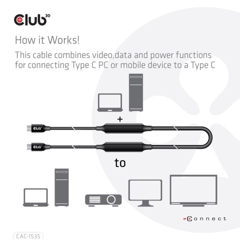Kabel USB Club3D CAC-1535 (USB 3.2 Gen2 Type C Kabel USB Club3D CAC-1535 (USB 3.2 Gen2 Type C