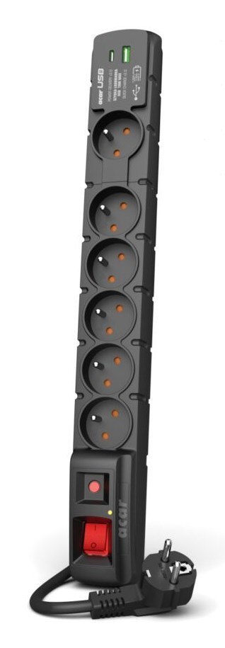ACAR W2436 ochrona przeciwprzepięciowa Czarny 6 x gniazdo sieciowe 230 V 1,5 m ACAR W2436 ochrona przeciwprzepięciowa Czarny 6 x gniazdo sieciowe 230 V 1,5 m
