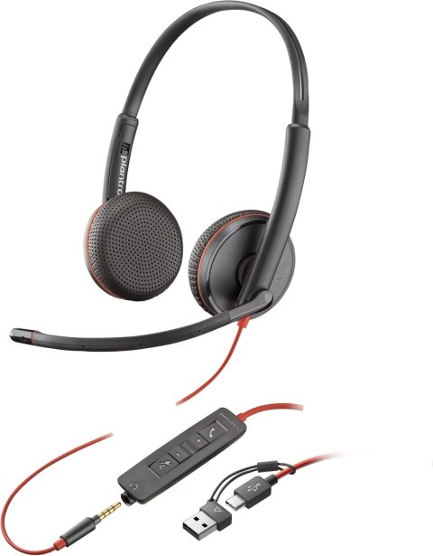 POLY Zestaw słuchawkowy Blackwire 3225 Stereo USB-C + wtyczka 3,5 mm + przejściówka USB-C/A POLY Zestaw słuchawkowy Blackwire 3225 Stereo USB-C + wtyczka 3,5 mm + przejściówka USB-C/A