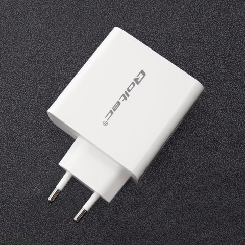 Qoltec 51715 Ładowarka sieciowa | 63W | 5-20V | 1.5-3A | USB typ C PD | USB QC 3.0 | Biała