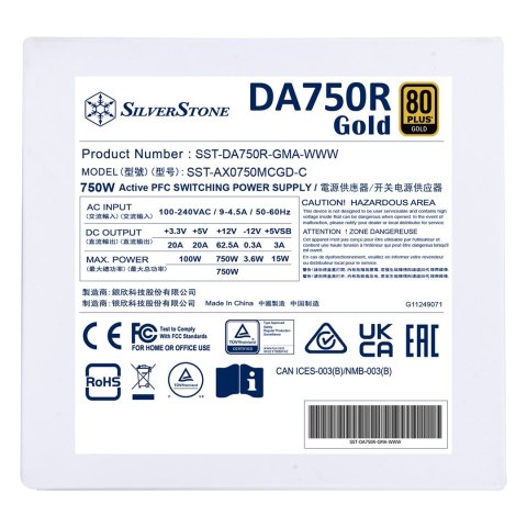 Silverstone DA750R Gold moduł zasilaczy 750 W 24-pin ATX ATX Biały Silverstone DA750R Gold moduł zasilaczy 750 W 24-pin ATX ATX Biały