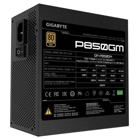 Gigabyte P850GM moduł zasilaczy 850 W 20+4 pin ATX ATX Czarny Gigabyte P850GM moduł zasilaczy 850 W 20+4 pin ATX ATX Czarny