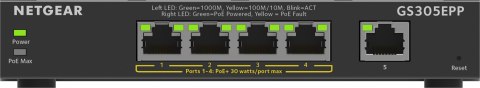 NETGEAR 5-Port Gigabit Ethernet High-Power PoE+ Plus Switch (GS305EPP) Zarządzany L2/L3 Gigabit Ethernet (10/100/1000) Obsługa P NETGEAR 5-Port Gigabit Ethernet High-Power PoE+ Plus Switch (GS305EPP) Zarządzany L2/L3 Gigabit Ethernet (10/100/1000) Obsługa P