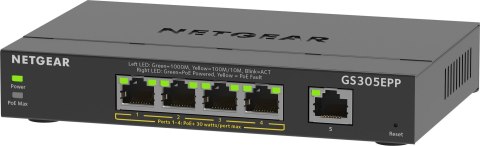 NETGEAR 5-Port Gigabit Ethernet High-Power PoE+ Plus Switch (GS305EPP) Zarządzany L2/L3 Gigabit Ethernet (10/100/1000) Obsługa P NETGEAR 5-Port Gigabit Ethernet High-Power PoE+ Plus Switch (GS305EPP) Zarządzany L2/L3 Gigabit Ethernet (10/100/1000) Obsługa P