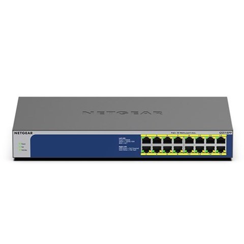 NETGEAR GS516PP Nie zarządzany Gigabit Ethernet (10/100/1000) Obsługa PoE Niebieski, Szary NETGEAR GS516PP Nie zarządzany Gigabit Ethernet (10/100/1000) Obsługa PoE Niebieski, Szary