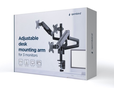 Gembird MA-DA3-01 Regulowane biurkowe ramię na 3 monitory, 17"-27", do 7 kg Gembird MA-DA3-01 Regulowane biurkowe ramię na 3 monitory, 17"-27", do 7 kg