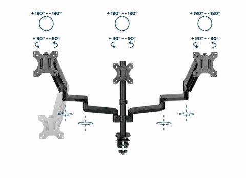 Gembird MA-DA3-01 Regulowane biurkowe ramię na 3 monitory, 17"-27", do 7 kg Gembird MA-DA3-01 Regulowane biurkowe ramię na 3 monitory, 17"-27", do 7 kg