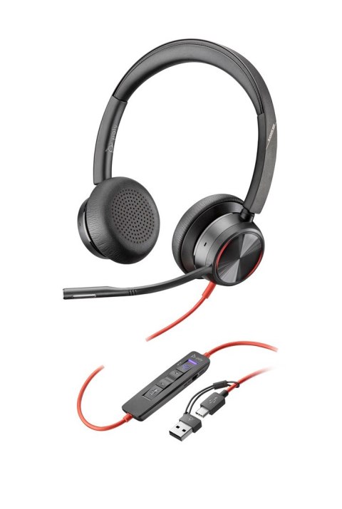 POLY Zestaw słuchawkowy Blackwire 8225 Stereo USB-C z certyfikatem Microsoft Teams + przejściówka USB-C/A POLY Zestaw słuchawkowy Blackwire 8225 Stereo USB-C z certyfikatem Microsoft Teams + przejściówka USB-C/A