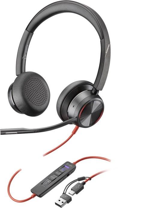 POLY Zestaw słuchawkowy Blackwire 8225 Stereo USB-C z certyfikatem Microsoft Teams + przejściówka USB-C/A POLY Zestaw słuchawkowy Blackwire 8225 Stereo USB-C z certyfikatem Microsoft Teams + przejściówka USB-C/A