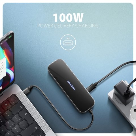 AXAGON HMC-6GLN Hub USB, 2x USB-A, 1x USB-C, 1x HDMI 2.0, 1x RJ45, 100 W PD - srebrny AXAGON HMC-6GLN Hub USB, 2x USB-A, 1x USB-C, 1x HDMI 2.0, 1x RJ45, 100 W PD - srebrny