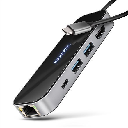 AXAGON HMC-6GLN Hub USB, 2x USB-A, 1x USB-C, 1x HDMI 2.0, 1x RJ45, 100 W PD - srebrny AXAGON HMC-6GLN Hub USB, 2x USB-A, 1x USB-C, 1x HDMI 2.0, 1x RJ45, 100 W PD - srebrny