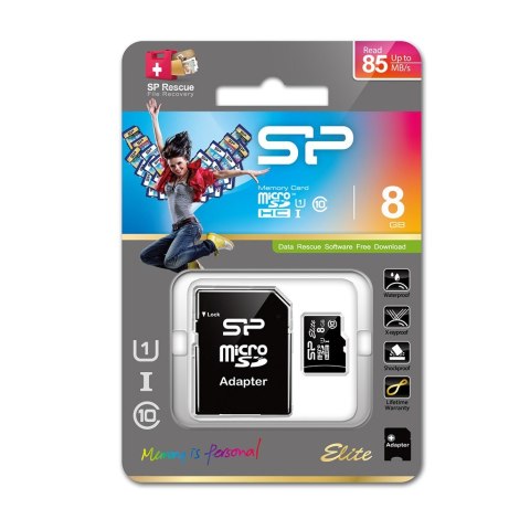 Karta pamięci Silicon Power microSDHC Elite 8GB CL10 UHS-1 (U1) + ADAPTER microSD-SD (SP008GBSTHBU1V10SP) Karta pamięci Silicon Power microSDHC Elite 8GB CL10 UHS-1 (U1) + ADAPTER microSD-SD (SP008GBSTHBU1V10SP)