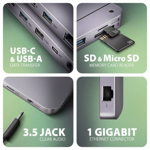 Axagon HMC-12GM2 stacja dokująca Przewodowa USB 3.2 Gen 2 (3.1 Gen 2) Type-C Szary