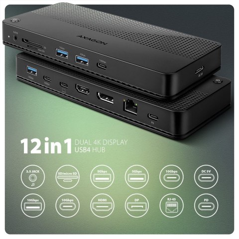 Axagon HMC-U4 stacja dokująca Przewodowa USB4 Czarny Axagon HMC-U4 stacja dokująca Przewodowa USB4 Czarny