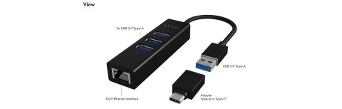 ICY BOX IB-HUB1419-LAN USB 3.2 Gen 1 (3.1 Gen 1) Type-A Czarny