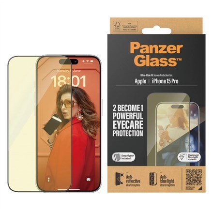 PanzerGlass ® Eyecare Screen Protection iPhone 15 Pro | Ultra-Wide Fit w. EasyAligner Przezroczysta ochrona ekranu Apple 1 szt. PanzerGlass ® Eyecare Screen Protection iPhone 15 Pro | Ultra-Wide Fit w. EasyAligner Przezroczysta ochrona ekranu Apple 1 szt.