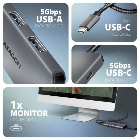 Axagon HMC-5H8K USB 5Gbps hub 2x USB-A USB-C HDMI 8k/30Hz PD 100W kabel USB-C Przewodowa USB 3.2 Gen 1 (3.1 Gen 1) Type-C Szary Axagon HMC-5H8K USB 5Gbps hub 2x USB-A USB-C HDMI 8k/30Hz PD 100W kabel USB-C Przewodowa USB 3.2 Gen 1 (3.1 Gen 1) Type-C Szary