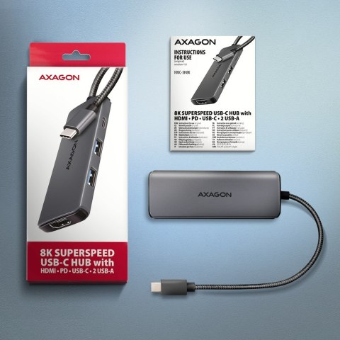 Axagon HMC-5H8K USB 5Gbps hub 2x USB-A USB-C HDMI 8k/30Hz PD 100W kabel USB-C Przewodowa USB 3.2 Gen 1 (3.1 Gen 1) Type-C Szary Axagon HMC-5H8K USB 5Gbps hub 2x USB-A USB-C HDMI 8k/30Hz PD 100W kabel USB-C Przewodowa USB 3.2 Gen 1 (3.1 Gen 1) Type-C Szary