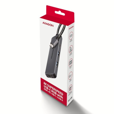 Axagon HMC-5H8K USB 5Gbps hub 2x USB-A USB-C HDMI 8k/30Hz PD 100W kabel USB-C Przewodowa USB 3.2 Gen 1 (3.1 Gen 1) Type-C Szary Axagon HMC-5H8K USB 5Gbps hub 2x USB-A USB-C HDMI 8k/30Hz PD 100W kabel USB-C Przewodowa USB 3.2 Gen 1 (3.1 Gen 1) Type-C Szary