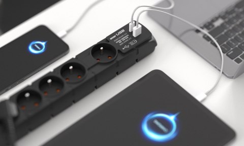 Listwa zasilająca ACAR S6 USB A+C 5M 6X 230V PL PD 3.0 QC czarna Listwa zasilająca ACAR S6 USB A+C 5M 6X 230V PL PD 3.0 QC czarna