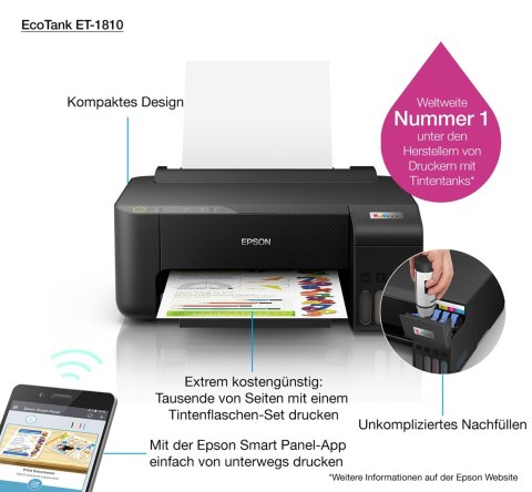 Drukarka Epson EcoTank ET-1810 atramentowa kolorowa Drukarka Epson EcoTank ET-1810 atramentowa kolorowa