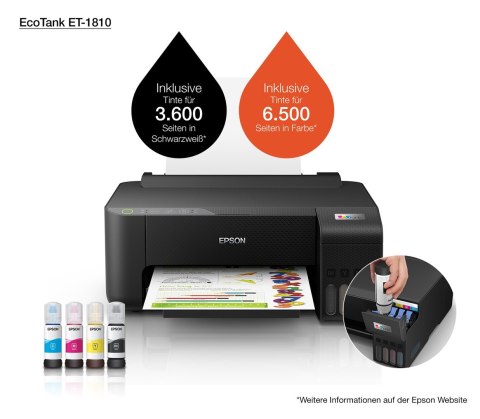 Drukarka Epson EcoTank ET-1810 atramentowa kolorowa Drukarka Epson EcoTank ET-1810 atramentowa kolorowa