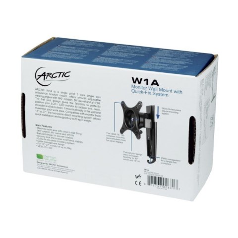 ARCTIC W1A uchwyt / stojak do monitorów 109,2 cm (43") Ściana Czarny ARCTIC W1A uchwyt / stojak do monitorów 109,2 cm (43") Ściana Czarny
