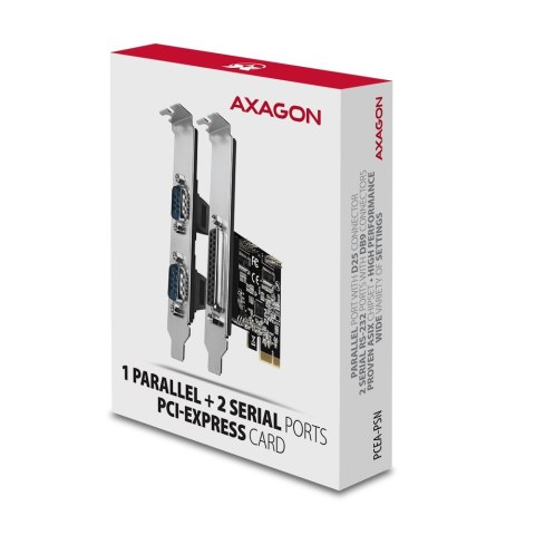 Axagon PCEA-PSN PCIe- mit 1x Parallel-+ 2x Seriell-Ports - ASIX AX99100 adapter Wewnętrzny Równoległy, RS-232 Axagon PCEA-PSN PCIe- mit 1x Parallel-+ 2x Seriell-Ports - ASIX AX99100 adapter Wewnętrzny Równoległy, RS-232