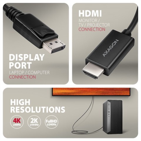 Axagon RVD-HI20C2 adapter kablowy 1,8 m DisplayPort HDMI Czarny Axagon RVD-HI20C2 adapter kablowy 1,8 m DisplayPort HDMI Czarny