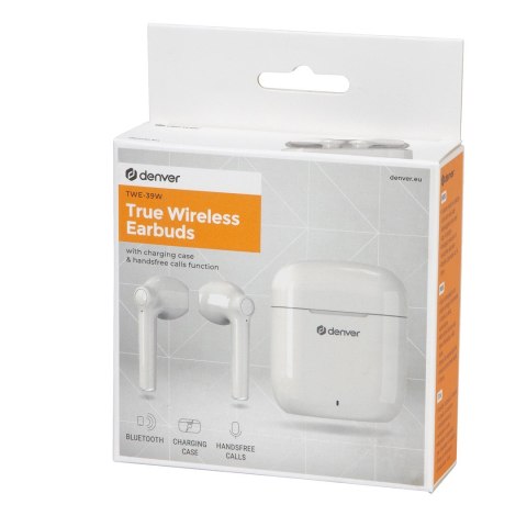 Denver TWE-39W słuchawki/zestaw słuchawkowy True Wireless Stereo (TWS) Douszny Połączenia/muzyka Bluetooth Biały