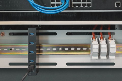 Hub/Koncentrator DIGITUS przemysłowy 4-portowy USB3.0 SuperSpeed aktywny metalowa konstrukcja szyna