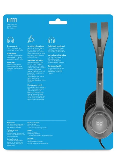Logitech H111 Zestaw słuchawkowy Przewodowa Opaska na głowę Biuro/centrum telefoniczne Szary Logitech H111 Zestaw słuchawkowy Przewodowa Opaska na głowę Biuro/centrum telefoniczne Szary