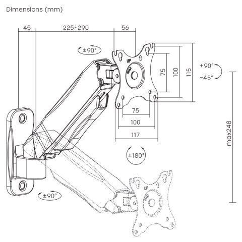 Uchwyt naścienny monitora Maclean, 17-32'', 9kg max, sprężyna mechaniczna, MC-979 Uchwyt naścienny monitora Maclean, 17-32'', 9kg max, sprężyna mechaniczna, MC-979