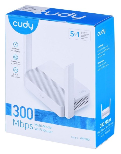 Cudy WR300 router bezprzewodowy Fast Ethernet Jedna częstotliwości (2,4 GHz) Biały Cudy WR300 router bezprzewodowy Fast Ethernet Jedna częstotliwości (2,4 GHz) Biały