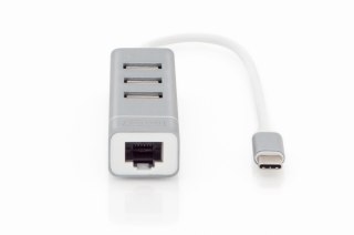 HUB 3-portowy USB 2.0 HighSpeed z Typ C oraz LANFast Ethernet LAN adapter, aluminium