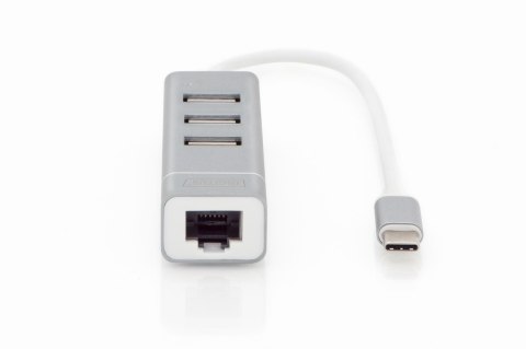 HUB 3-portowy USB 2.0 HighSpeed z Typ C oraz LANFast Ethernet LAN adapter, aluminium