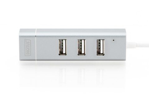 HUB 3-portowy USB 2.0 HighSpeed z Typ C oraz LANFast Ethernet LAN adapter, aluminium