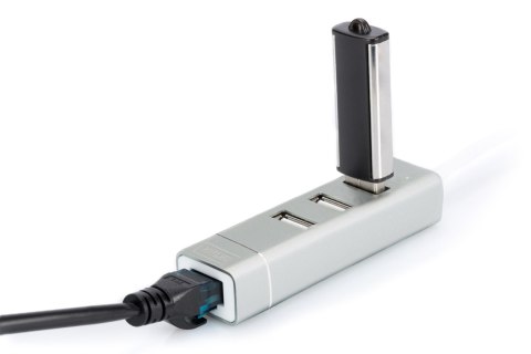 HUB 3-portowy USB 2.0 HighSpeed z Typ C oraz LANFast Ethernet LAN adapter, aluminium