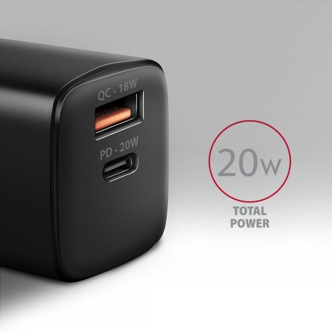 MOBILE CHARGER WALL USB 20W/2PORT BLACK ACU-PQ20 AXAGON MOBILE CHARGER WALL USB 20W/2PORT BLACK ACU-PQ20 AXAGON