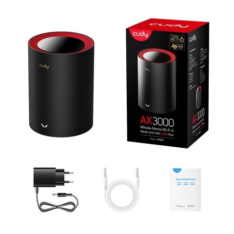 Cudy M3000 Dual-band (2.4 GHz/5 GHz) Wi-Fi 6 (802.11ax) Czarny, Czerwony 1 Wewnętrzny Cudy M3000 Dual-band (2.4 GHz/5 GHz) Wi-Fi 6 (802.11ax) Czarny, Czerwony 1 Wewnętrzny