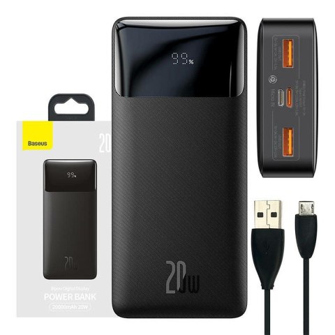 BASEUS POWERBANK BIPOW 20000MAH, 2XUSB, USB-C, 20W (CZARNY) BASEUS POWERBANK BIPOW 20000MAH, 2XUSB, USB-C, 20W (CZARNY)
