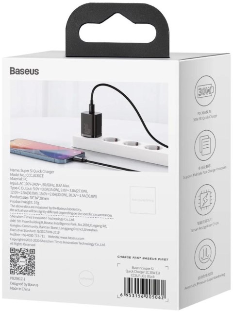 Baseus CCSUPJ01 ładowarka do urządzeń przenośnych Uniwersalne Czarny Prąd przemienny Szybkie ładowanie Wewnętrzna Baseus CCSUPJ01 ładowarka do urządzeń przenośnych Uniwersalne Czarny Prąd przemienny Szybkie ładowanie Wewnętrzna