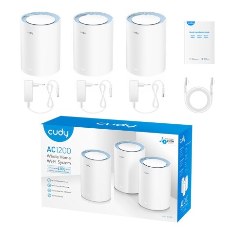 Cudy M1200 3-PACK siatkowy system wi-fi Dual-band (2.4 GHz/5 GHz) Wi-Fi 5 (802.11ac) Biały 1 Wewnętrzne Cudy M1200 3-PACK siatkowy system wi-fi Dual-band (2.4 GHz/5 GHz) Wi-Fi 5 (802.11ac) Biały 1 Wewnętrzne